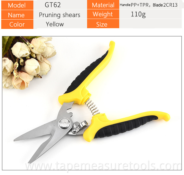 Non-slip handle Stainless steel garden scissors pruning tree branch shears fruit tree pruning black/yellow handle scissors